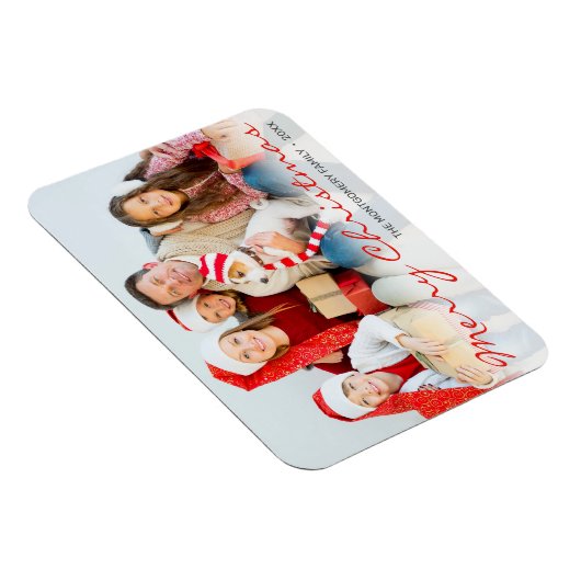 Kerstfamilie Foto Rood Monogram minimalistisch Magneet (Rechterzijde)