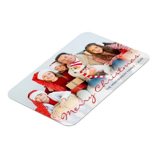 Kerstfamilie Foto Rood Monogram minimalistisch Magneet (Linkerzijde)