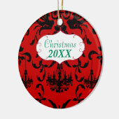 Kerstfamilie Foto van Red Chandelier 3 Damask Keramisch Ornament (Links)