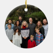 Kerstfamilie Foto van Red Chandelier 3 Damask Keramisch Ornament (Achterkant)