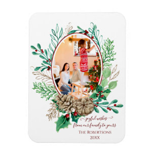 Kerstfamilie Foto Waterverf Wreath Holly Magneet