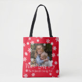 Kerstfamilie Foto: White Snowflake Red Tote Bag (Voorkant)