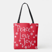 Kerstfamilie Foto: White Snowflake Red Tote Bag (Achterkant)