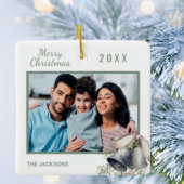Kerstfamilie foto witte groene gordels keramisch ornament