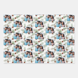 Kerstfamilie foto witte kegel inpakpapier vel