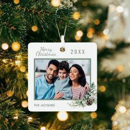Kerstfamilie foto witte kegel metalen ornament