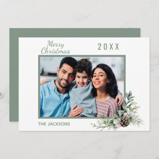 Kerstfamilie foto witte kegel modern (Voorkant / Achterkant)