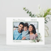 Kerstfamilie foto witte kegel modern feestdagenkaart (Staand voorkant)