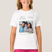 Kerstfamilie foto witte kegel pijnboomnaam meisje t-shirt (Voorkant)