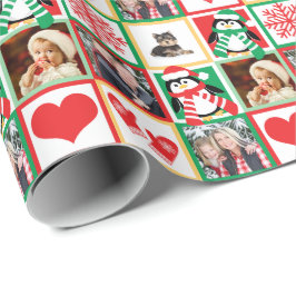 Kerstfamilie Foto's met Happy Santa Penguins Cadeaupapier