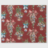 Kerstfamilie Foto's rood Cadeaupapier (Vlak)