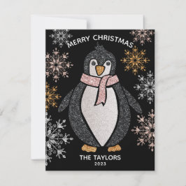 Kerstfamilie Glitter Cute Penguin Kaart