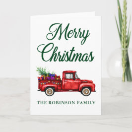 Kerstfamilie: Klassieke Red Truck Tree-cadeautjes Kaart