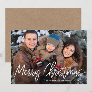 Kerstfamilie met handgeschreven script Foto Feestdagenkaart