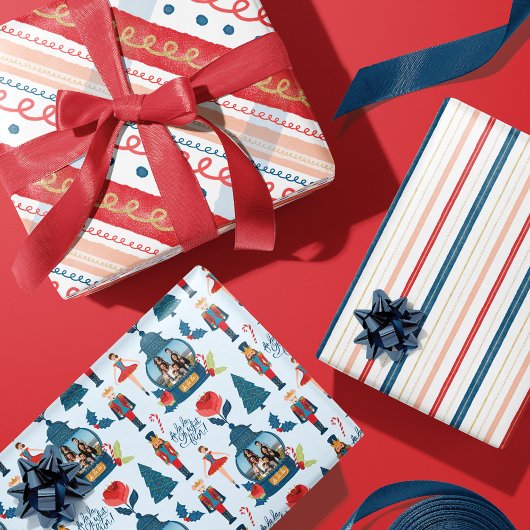 kerstfamilie met Nutcracker-foto's met spelbrekers Inpakpapier Vel