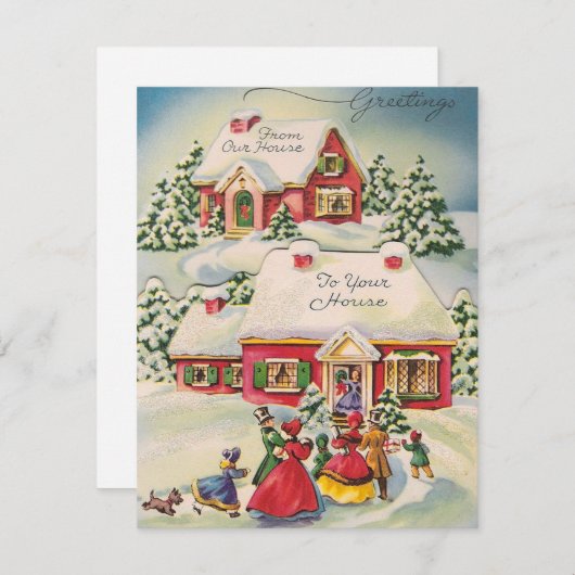 kerstfamilie met retourvlucht met feestdag C Feestdagenkaart (Voorkant / Achterkant)