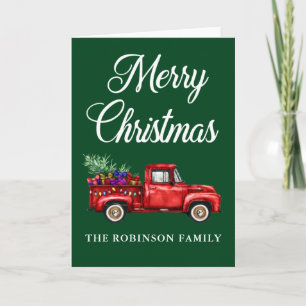 Kerstfamilie naam Red Truck Tree Gifts Kaart