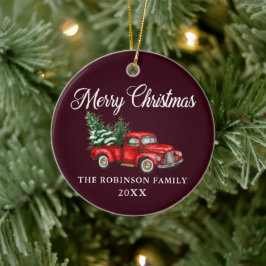 Kerstfamilie naam Waterverf  Red Truck Keramisch Ornament