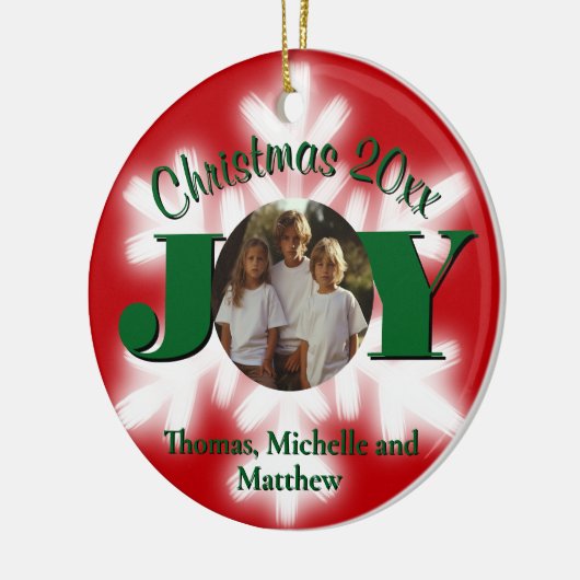 Kerstfamilie personaliseren foto sjabloon keramisch ornament (Links)