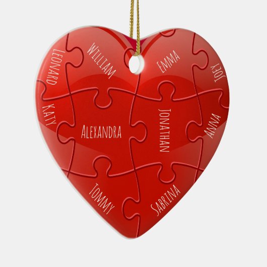 Kerstfamilie Puzzle Heart met namen Keramisch Ornament (Rechts)
