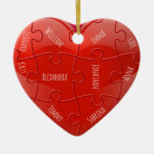 Kerstfamilie Puzzle Heart met namen Keramisch Ornament (Voorkant)