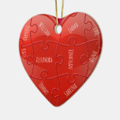 Kerstfamilie Puzzle Heart met namen Keramisch Ornament (Links)