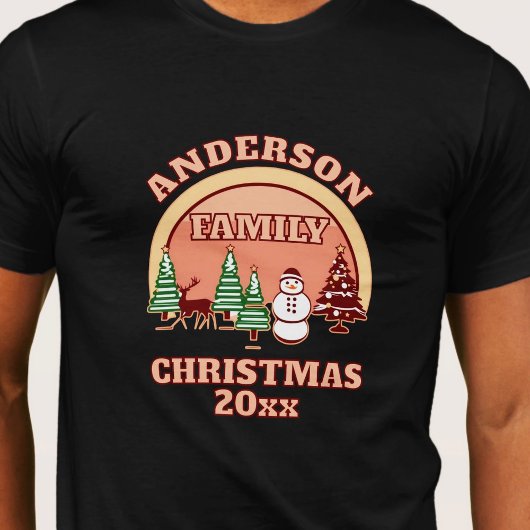 Kerstfamilie retro  bewerkbare tekst t-shirt
