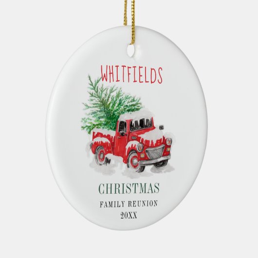 Kerstfamilie reünie Waterverf Red Truck Keramisch Ornament (Rechts)