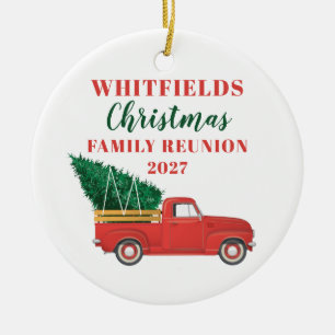 Kerstfamilie Reunion Red Truck op maat Keramisch Ornament