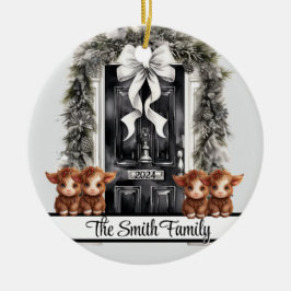 Kerstfamilie van 4 Ornament Highland koe