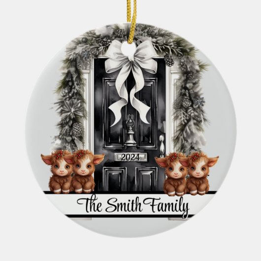 Kerstfamilie van 4 Ornament Highland koe (Voorkant)