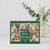 Kerstfamilie voor penseel script 5 Foto groen Briefkaart (Staand voorkant)