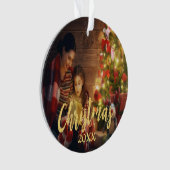 Kerstfamiliefanje met gouden foto ornament (voorkant)