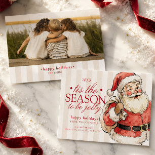 Kerstfamiliefoto met vintage typografie en Santa Feestdagenkaart
