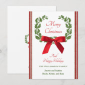 kerstfamilienaam Festive Holly Wreath Bow Feestdagenkaart (Voorkant / Achterkant)