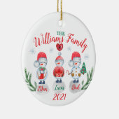 Kerstfamilienaam kinder Snowman waterverf Keramisch Ornament (Rechts)