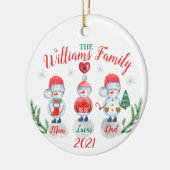 Kerstfamilienaam kinder Snowman waterverf Keramisch Ornament (Links)
