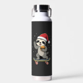 KERSTFANAAT Grappige Kerst Skateboard Luiaard ( Waterfles (Voorkant)