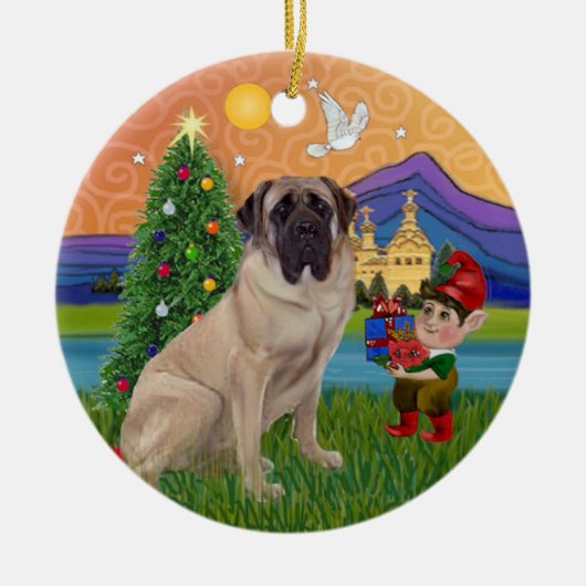 Kerstfantasie - Bull Mastiff Keramisch Ornament (Voorkant)