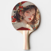 Kerstfantasie: Kerstmeisje Ping Pong Paddle Tafeltennisbatje (Achterkant)
