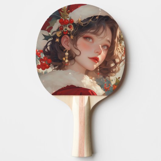 Kerstfantasie: Kerstmeisje Ping Pong Paddle Tafeltennisbatje (Voorkant)