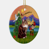 Kerstfantasie - Maine Coon kat Keramisch Ornament (Rechts)