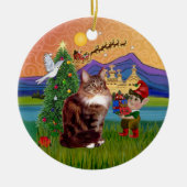 Kerstfantasie - Maine Coon kat Keramisch Ornament (Voorkant)