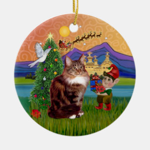 Kerstfantasie - Maine Coon kat Keramisch Ornament