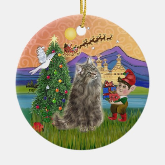 Kerstfantasie - Noorse Boskat Keramisch Ornament (Voorkant)