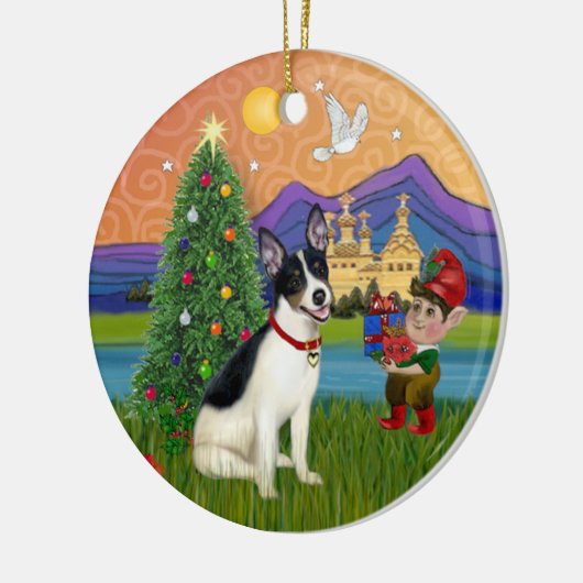 Kerstfantasie - Rat Terrier Keramisch Ornament (Links)