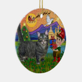 Kerstfantasie - Tabby Munchkin Kat Keramisch Ornament (Rechts)