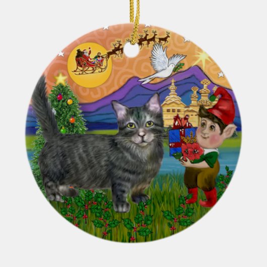 Kerstfantasie - Tabby Munchkin Kat Keramisch Ornament (Voorkant)