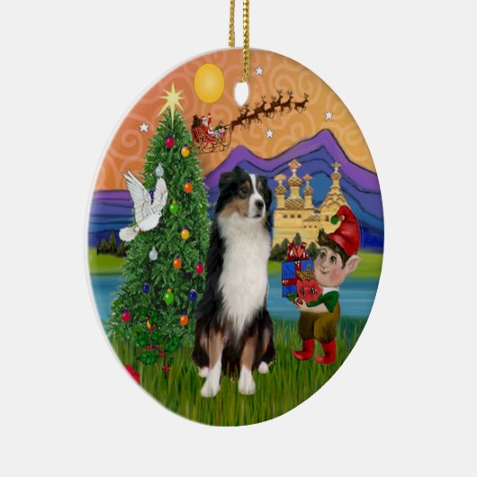 Kerstfantasie - Tri Australian Shepherd Keramisch Ornament (Rechts)