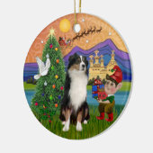 Kerstfantasie - Tri Australian Shepherd Keramisch Ornament (Links)